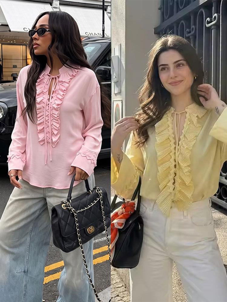Vintage Fashion Retro Outfit - HH Elegant Womens Retro Ruffle Blouse