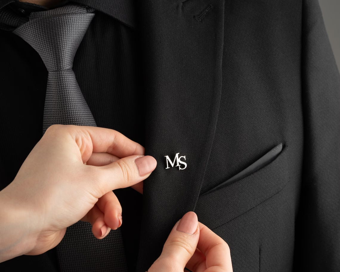 Vintage Fashion Labels - Personalized Initials Jacket Lapel Pin Unique