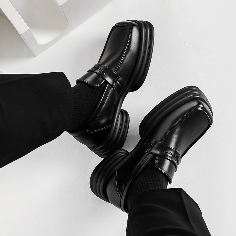 Vintage Fashion Japan - Men Zipper Patent Leather Increase Loafers